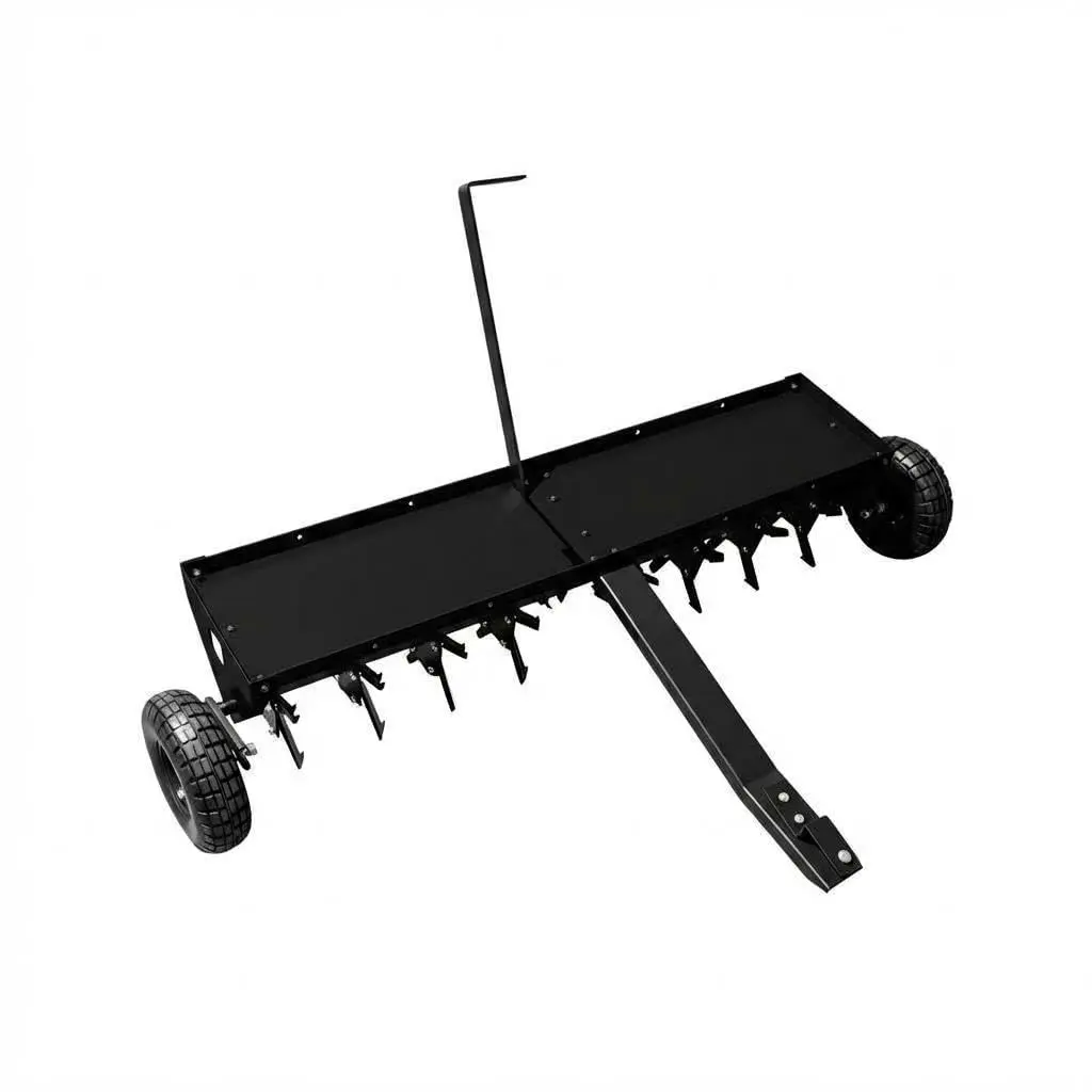 Garvee 48 in Tow Behind Core Aerator, Heavy Duty Lawn Plug Aerator with Universal Hitch, 3 in Spikes & Inflatable Wheels for Clay Soil, Black