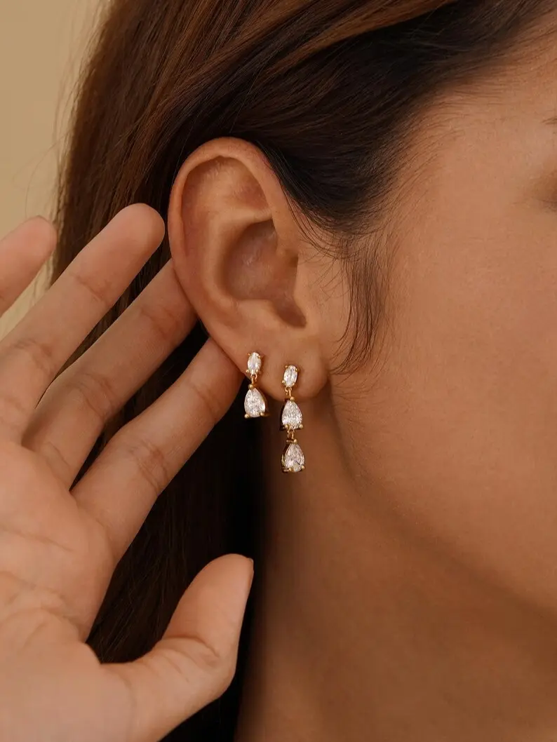 Minimalist Diamond Drop Earrings Dainty CZ Stud Earrings Meaningful Keepsake Wedding Jewelry Bridesmaid Mothers Day Gift