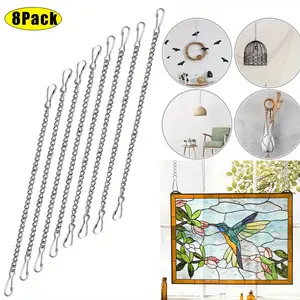 Pack Of 8 Stainless Steel Decorative Chains with Hooks,Suitable for Hanging Suncatchers, Stained Glass, Window Art, And for Use in Gardens, Both Indoors And Outdoors