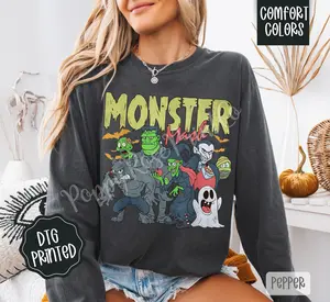 Monster Mash Comfort Colors Long Sleeve T-Shirt, Cute Women's Graphic Tee