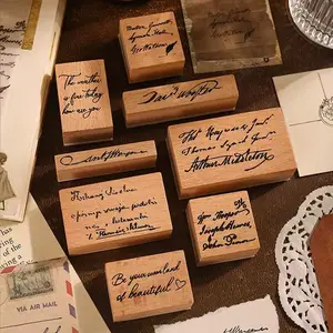 Vintage Art Font Wooden Journal Stamp Set, 8 Letter Stamps for Creative Layouts, Clear Ink, Ideal for Journal Lovers, DIY Crafts and Scrapbooking