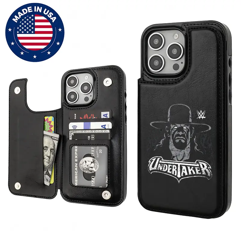 Undertaker WWE Alternative Mechs Aesthetic Customized Cellphone Casing - TPU & PU Leather, Card Slots, Polycarbonate Shockproof Drop Protector, Anti-Scratch Vintage Accessory for iPhone 12/13/14/15 Plus/16 Plus Pro Max