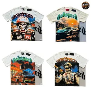 Graphic Godspeed T Shirt Oversized Vintage Washed Tee Streetwear Skull Statue Print Y2K Loose Fit Casual Unisex T Shirt