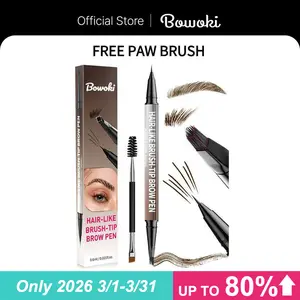Bowoki 4D Brow Pen, 2-in-1 Eyebrow Pencil with Waterproof Microblading and Dual-Ended Eyeliner Brush for Natural Brow Makeup and Eyelash Line