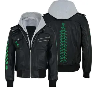 Cyberpunk Edgerunners David Martinez Style Leather Jacket with Removable Hood - Zipper, Menswear, Cosplay, Anime, Gaming, Best Gift