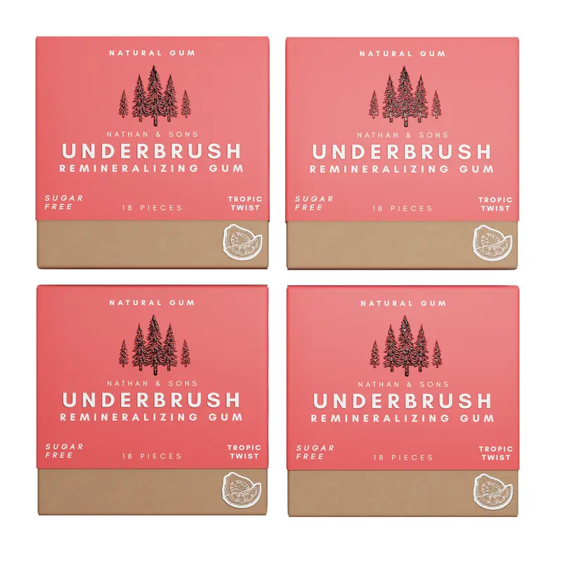 Tropic Twist UNDERBRUSH Remineralizing Chewing Gum with Nano-Hydroxyapatite for Teeth and Gum Protection - 30 DAY SUPPLY Sweet Natural