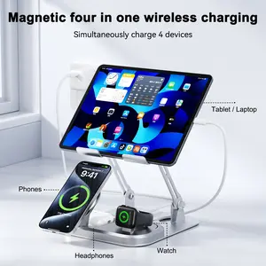 VOULAO Z3 4 in 1 Wireless Charging Station, Charger for iPhone 17/ 16/15/14/13/12/XR series, For Samsung and other Smartphone that Support Wireless Charging, Charger stand for iWatch,  Apple Watch, AirPods (Non-Battery)