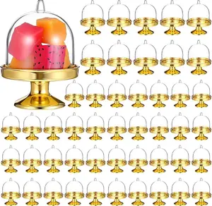 24 Pack Mini Cake Stand with Dome, Gold Base Mini Donut Domes & Tiny Cake Stand for Cupcakes, Desserts, Candy Display - Perfect for Weddings, Birthdays, Parties