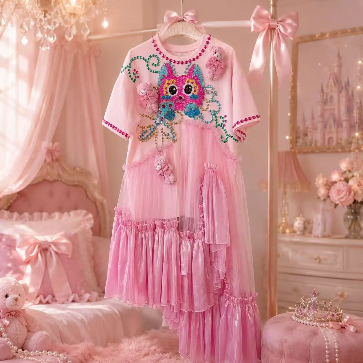 #277 LunaSparkle handmade designer Energetic Gradient Cat Pattern Dress