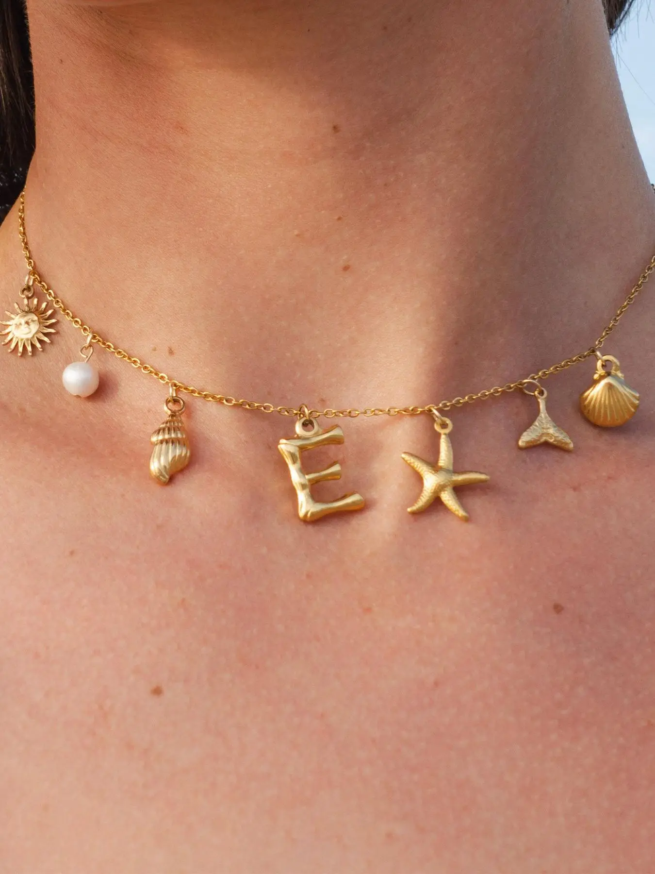 Women's Elegant Faux Pearl Decor Pendant Necklace, Starfish & Shell & Letter Design Charm Necklace for Party, Daily Decor, Trendy All-match & Exquisit