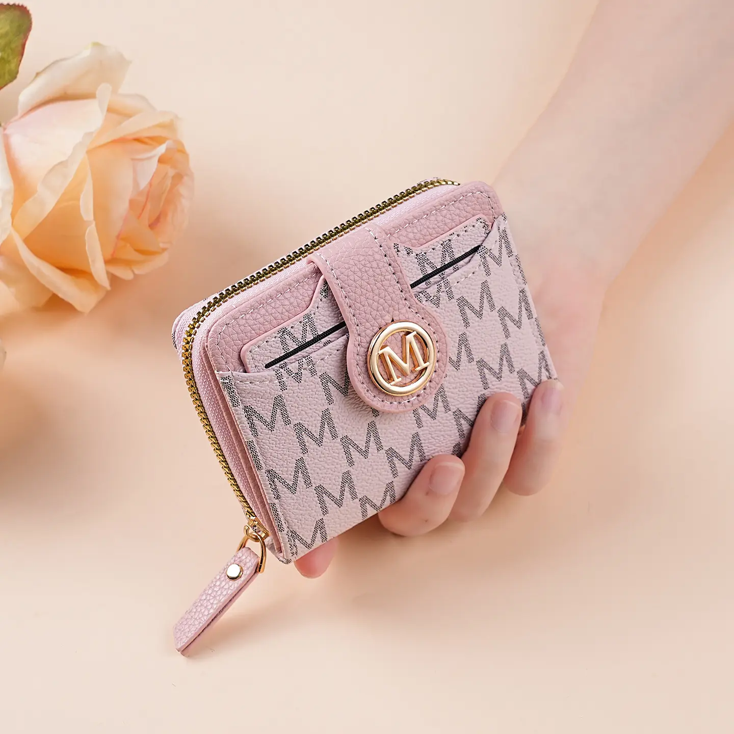 Women's Fashionable Letter Print Zip Closure Coin Purse - Versatile Short Wallet, Ideal Gift Ideas for Mothers, Zipper, Blue