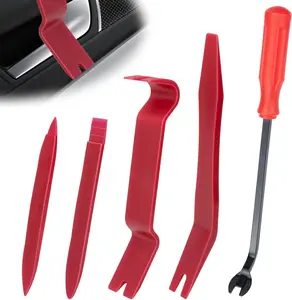 5PCS Auto Trim Removal Tool kit, Car Clip Pry Tools Kit No Scratch Plastic, Car Door Panel Rivet Pliers Tool Kit, Automotive Interior Fastener Puller Remover Body Repair Set for Car (Red)