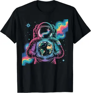Cotton Graphic Tees Streetwear Astronaut Planet Earth Outer Space Galaxy Universe Science T-Shirt