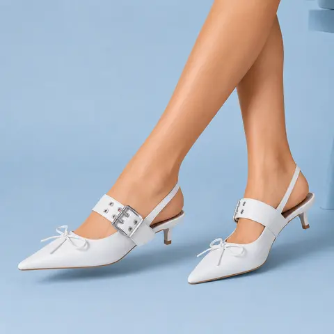 Belovely Women's Low Kitten Heel Slingback Ankle Strap High Heel Pointed Toe Comfortable Formal Party Wedding Dress Shoes Elegant Sandals Classic