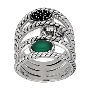 Elyse Ryan Sterling Silver Multigemstone Wide Wrap Ring