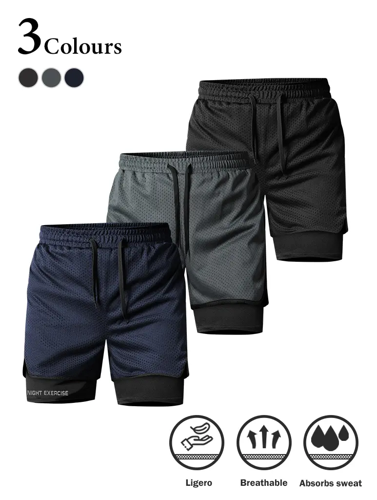 Men’s 2-in-1 athletic shorts, 3-pack; quick-dry mesh running apparel