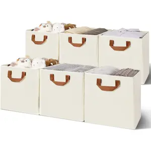 GRANNY SAYS 12x12 Storage Cubes Cube Storage Bins with Metal Frame, Foldable Cube Storage Organizer, Closet Storage Baskets, Storage Cube Bins, Storage Bins for Shelves, Ivory, 6 Pack