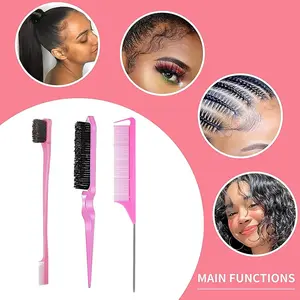 3-Piece Hair Styling Comb Set, Teasing Comb, Tail Comb, Hairdressing Comb, Edge Brush, Hair Grooming Brush, Ideal for Wigs, Braiding, Sectioning, Hair Styling Tools
