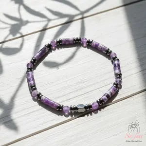 Sofia Crystal Beaded Bracelet Amethyst Beaded Healing Bracelets Boho Style Back to School Gift Trendy Stack Bangle Handmade Elastic Cord