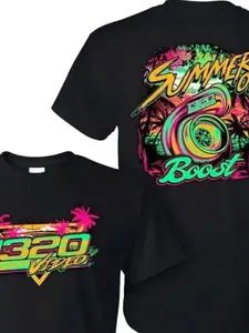 1320 Video Enhanced T-Shirt for Men with Neon Turbocharger Graphic - 1320 for all-Season Digital Print Racing Tee, Soft Streetwear Short Sleeve Shirt for Car Enthusiasts & Motorsport Events, Machine Washable Casual Top 2