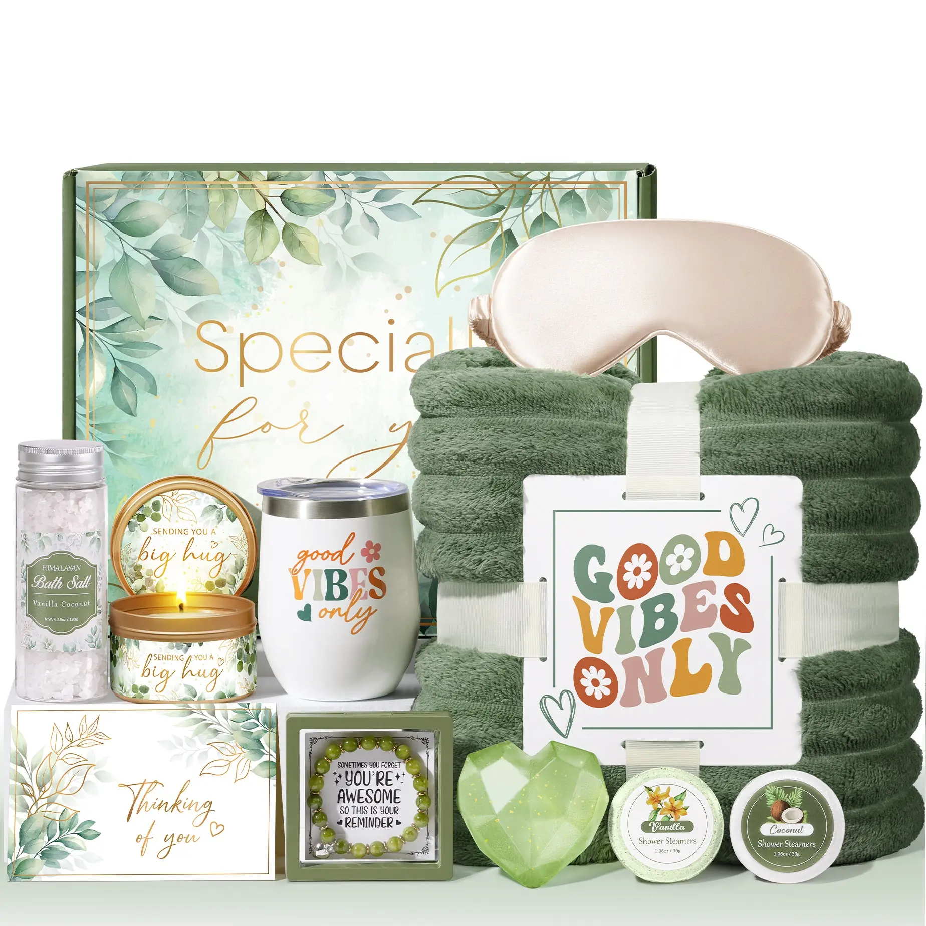 Sage Green (with flannel streaks blanket)