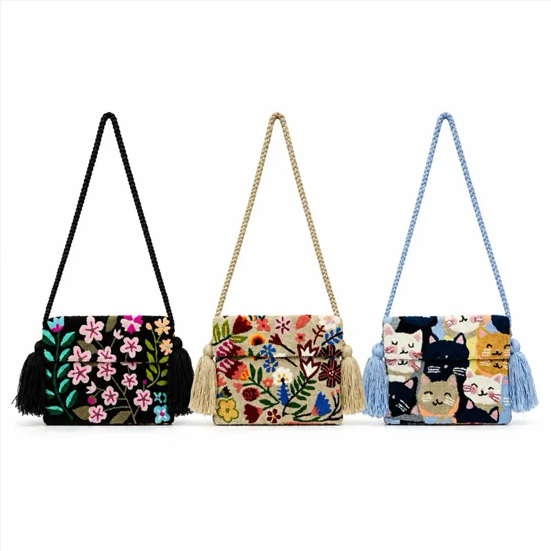 Wayuu Tapestry Bag with Flap | 8H x 10W x 50 Strap | Handcrafted Upholstered Design