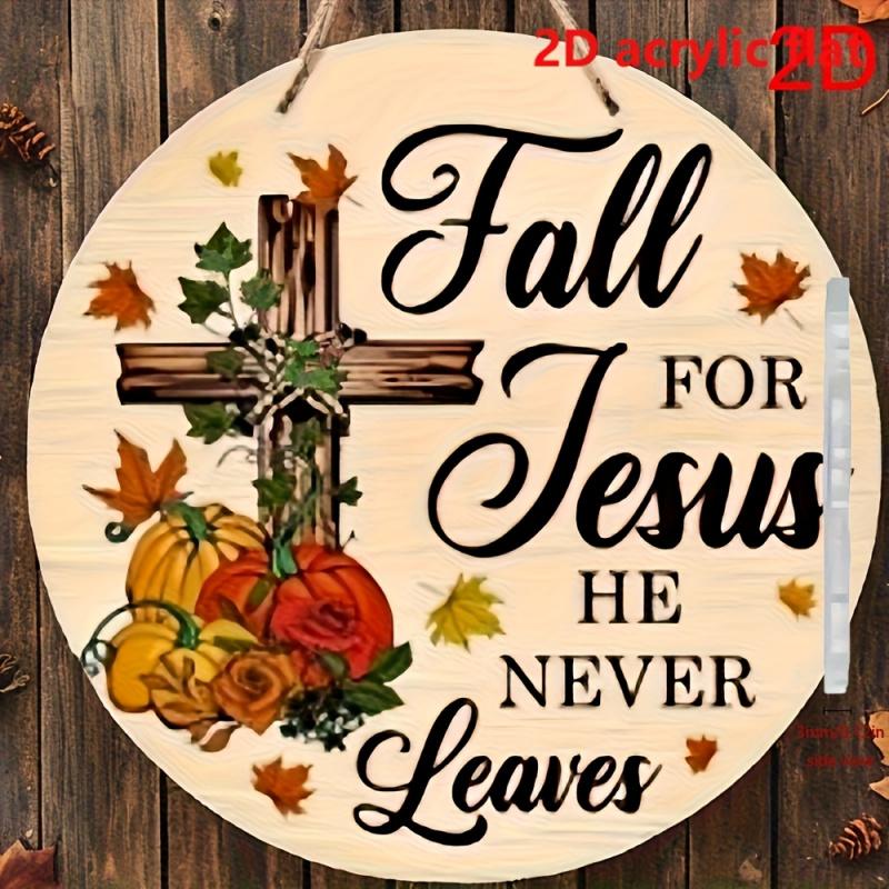 1PC "Love Jesus" Round Hanging Ornament - Artificial Wooden Autumn Decoration with Cross, Pumpkin and Rose, No Electricity Needed Wall Art, Suitable for Home, Porch, Thanksgiving and Christmas Religious Home Decoration, Rustic Style Design, Seasonal Decor