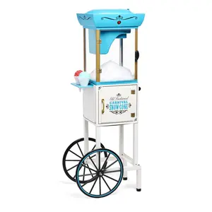 Snow Cone Shaved Ice Machine - Retro Cart Slushie Makes 48 Icy Includes Metal Scoop  Storage Compartment Wheels For Easy Mobility White Blue