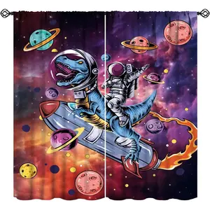 Space Curtains for Boys Girls Boys Bedroom Decor Planets Astronaut Dino Cosmic Art Printed Window Drapes Decor Fabric 2 Panel W21xL45in 30% Blackout