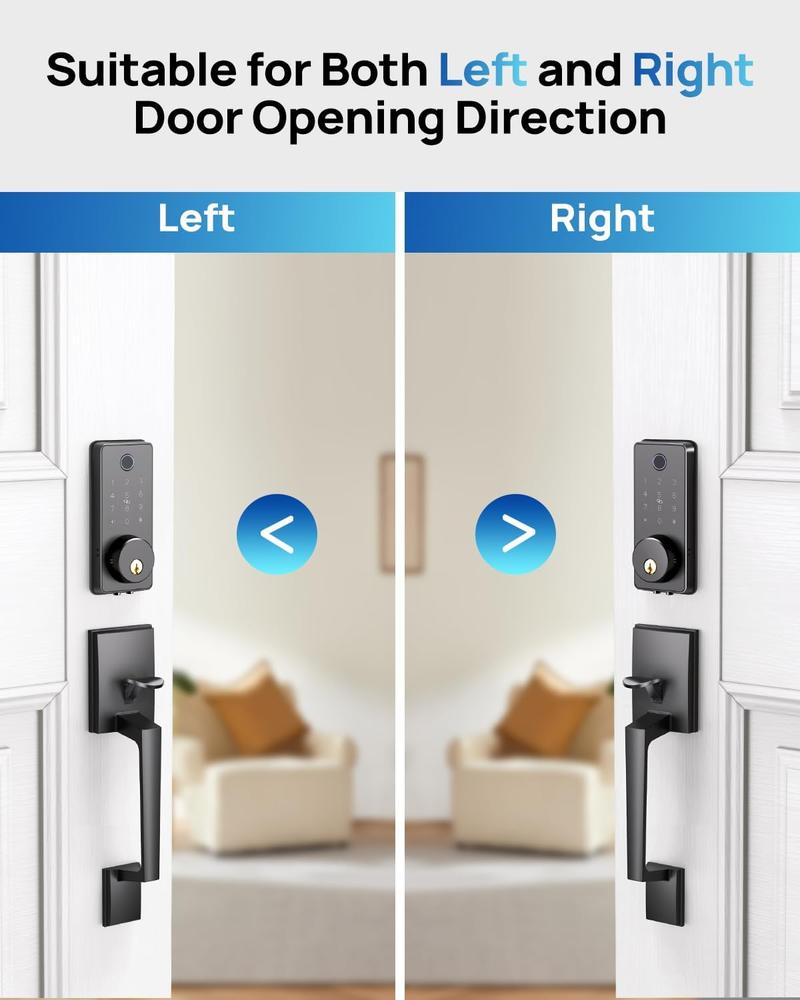 Fingerprint Front Door Lock Set APP Smart Control Keyless Entry with 2 Lever Handles, Auto Lock, Electronic Keypad, and Deadbolt for Home Use
