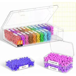 Bead Organizer Box, 24 count Clear Plastic Storage Containers Features Hinged Lid and Labels, Craft Storage Box for , , Clay Beads, Bracelets, Screws, Seeds, Small