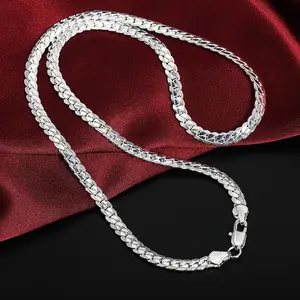 5mm Plated 925 Silver Full-Side Necklace Unisex (for men and women) Silver chain that can be worn alone or with a pendant Available lengths: 16-24 inches