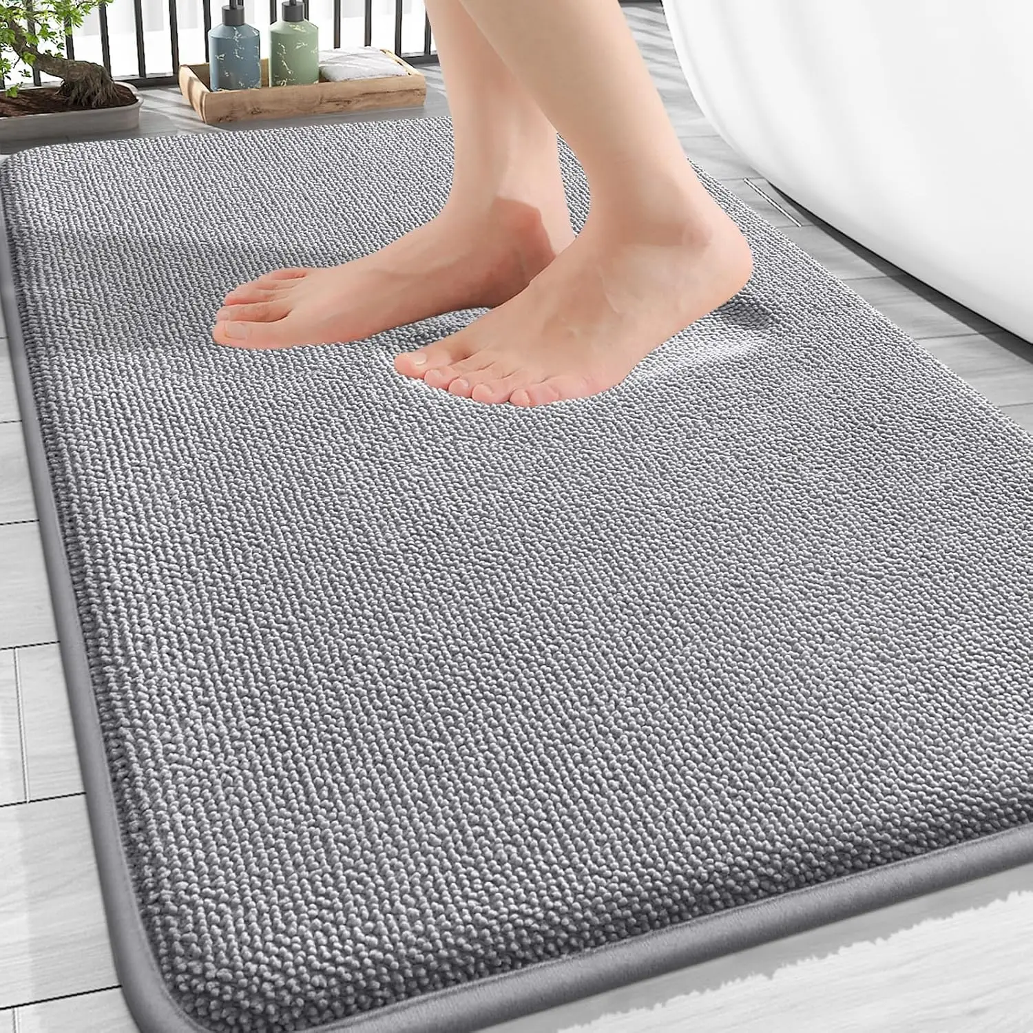 Modern Thick Memory Foam Bath Mat Rug (30x20in), Extra Soft Absorbent Anti-Slip Pad Bath Mat, Quick-Dry, Machine-Washable Bathroom Carpet for Tub, Shower, Home Decor Accessories, Grey, Anti-Slip Pad Bath Mats