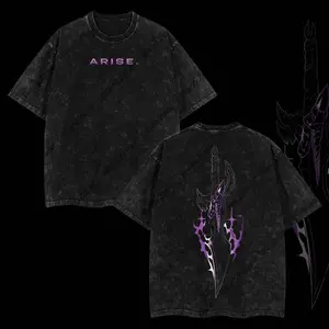 [COLLECTION] "Arise" Sung Jin Woo - Solo Leveling Anime Double Printed Oversize Lightweight Acid Washed Graphic Tee, Gift For Anime Fan