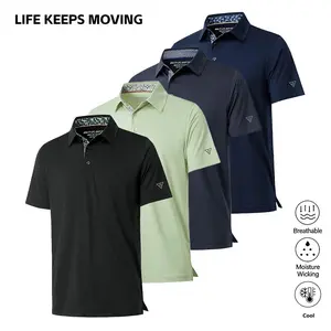 LIFE KEEPS MOVING Summer men’s polo shirt set of 4, quick-dry short sleeves, classic polo collar design, suitable for everyday wear and business