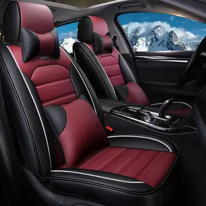 OTOEZ Universal PU Leather Car Seat Covers Full Set 5PCS with Headrest & Lumbar Pillows Automotive Interior Cushion Waterproof Cars Accessories Car Decor