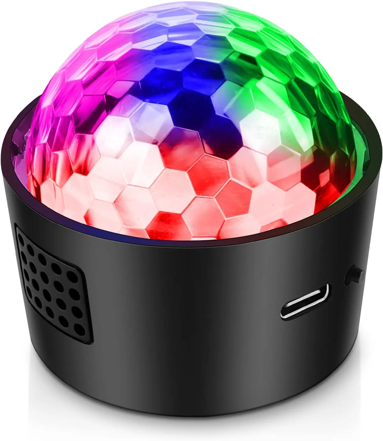 Round Tabletop Mini Disco Ball Novelty Lighting - Rechargeable, Sound-Activated Strobe DJ Light, Portable Battery-Operated, Automatic Colorful Lights Projector for Kids, Halloween Parties, Car Decor