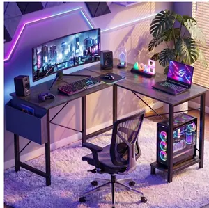 49in Reversible L Shaped Computer Desk with Storage, Coner Desk with Wooden Desktop, CPU Stand and Side Bag for Home Office & Gaming, Gray