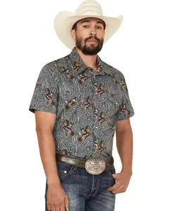 Rock & Roll Denim Men's And Dale Brisby Horse Print Short Sleeve Snap Stretch - Bmn3s05841