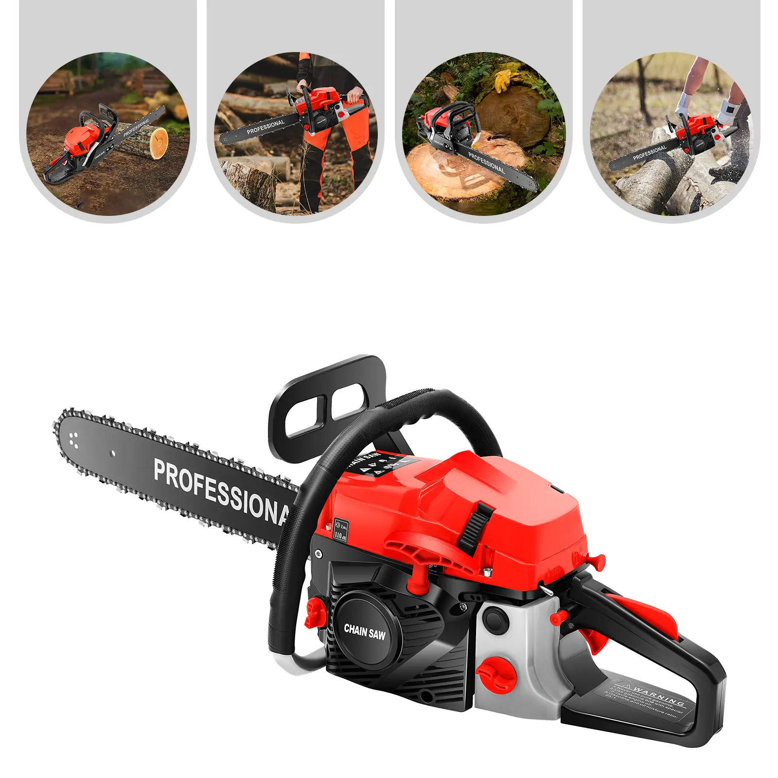 20-Inch Handheld Gas Power Chainsaw Full Set Kit, 58cc 2-Stroke Engine, 2kW 10500rpm Wood Cutting Tool for Wood Felling & Pruning, Safe Comfortable Operation for Outdoor Users