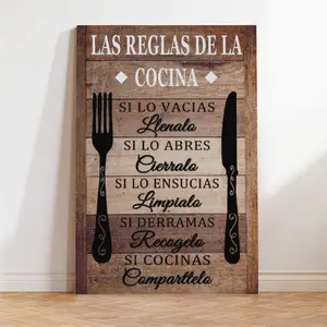 Vintage Spanish Las Reglas de la Cocina Canvas Wall Art Decor Poster, 7 Cooking Rules Rustic Farmhouse Kitchen Dining Room Restaurant Wall Decor Canvas Print