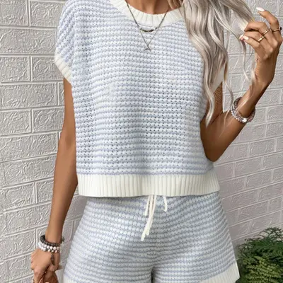 Two Piece Ross Knitted Sweater and Short TikTok Shop