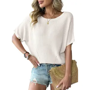 Dokotoo Womens Short Sleeve Sweaters 2026 Summer Lightweight V Neck Pullover Tops Dressy Business Casual Blouses Clothes