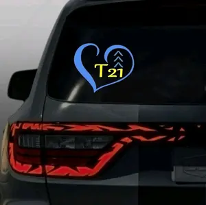 T21 Big Heart Decal, Down Syndrome Chromosome stickers Rear window vinyl window decal, 8"