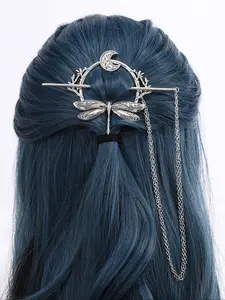 Vintage Viking Dragon Moon Hairpin, Fashionable Women's Branch Hair Clip, Nordic Norwegian Style Accessory, Perfect Gift for Valentine's Day, Dragonfly Clip