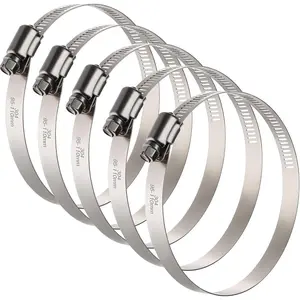 Large Hose Clamps, 5 Pack 4 Inch Stainless Steel Hose Clamps Adjustable from 3-3/4"-4-5/16"/95-110mm, Metal Worm Gear Duct Clamp for Air Ducting, Dryer Vent Hose,  Line, Automotive