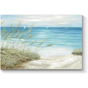 Seascape Canvas Painting Wall Art: Oil Painting Style Beach Theme with Hand Painted Texture Canvas Art Wall Décor for Living Room (36" W x 24" H, Multiple Sizes)