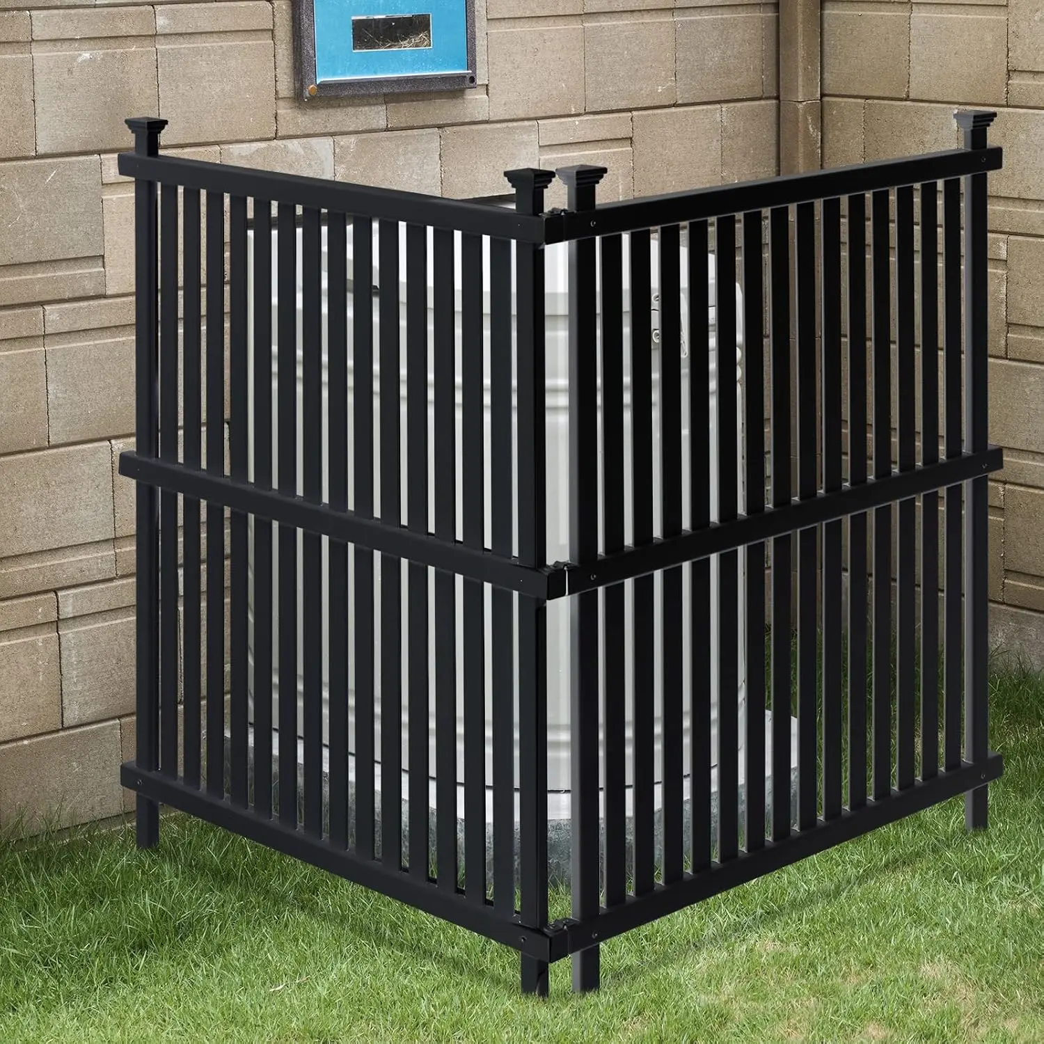 VINGLI Fence Panels 2 Pack Outdoor Picket Privacy Screen Fence, 2PCS White PVC Fence Panel, 48" H X 36" W (Black)
