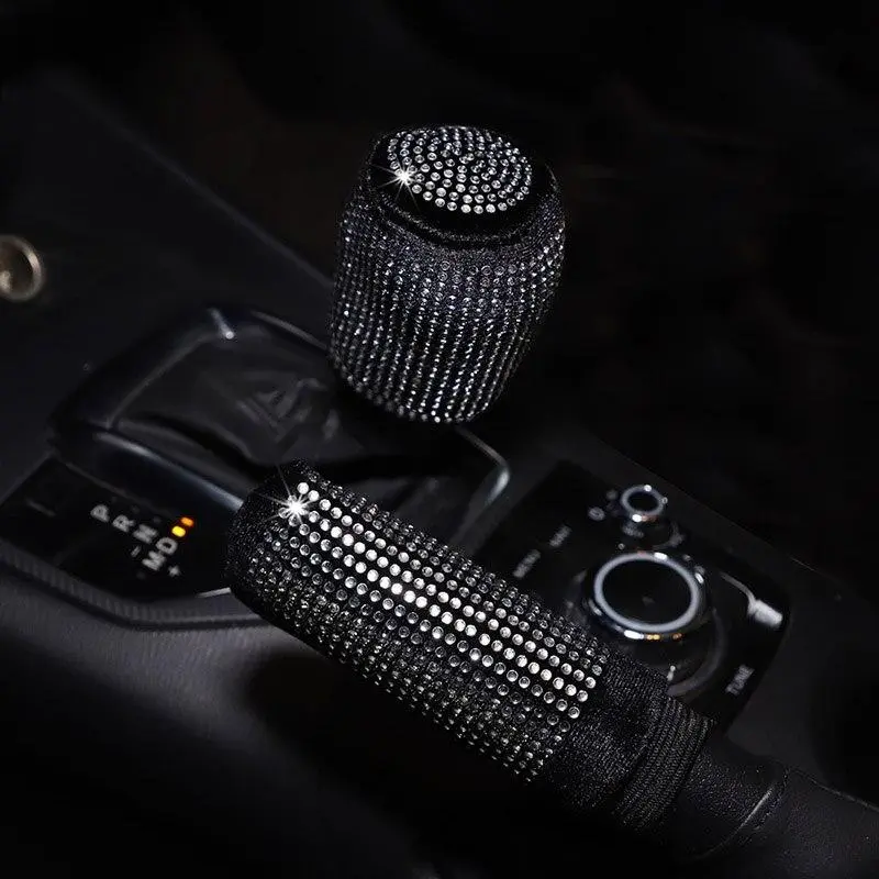 Car Supplies Flash Diamond Encrusted Plush Leather Cloth Art Breathable Handbrake Set File Handle Set GM Interior Supplies