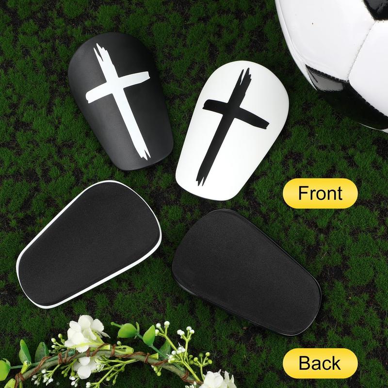 2 Pairs Mini Soccer Shin Guards Christian Faith, 3.94x2.36 Inch Black & White Cross Style Extra Small Football Shin Protector Tiny Shindefender Protective Equipment for Kids Boys Girls Adults